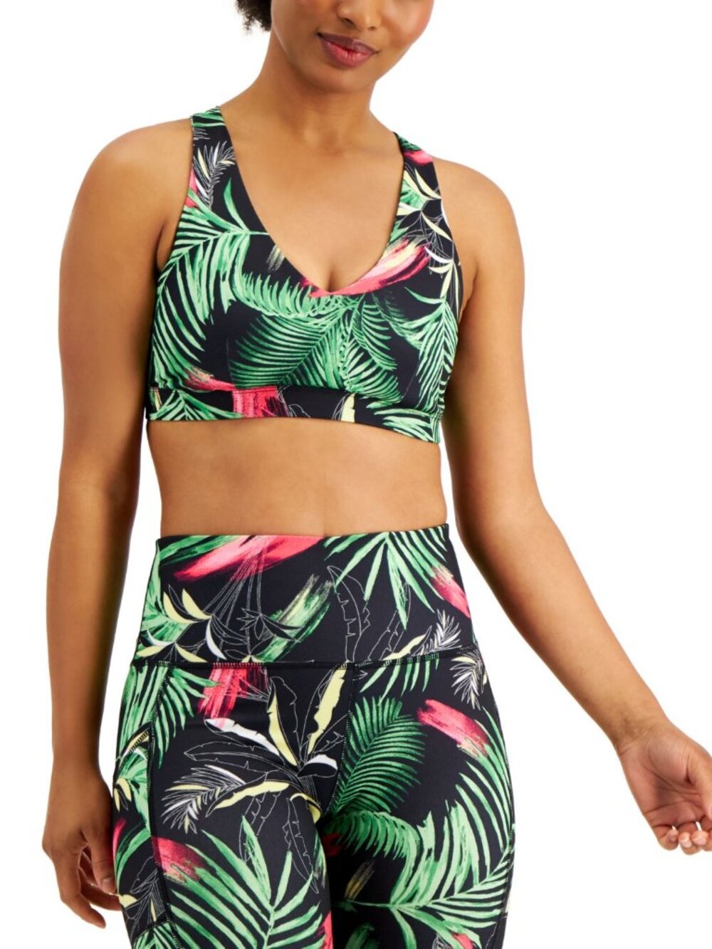 Ideology Womens Activewear Palms Match Set Low Impact Sports Bra